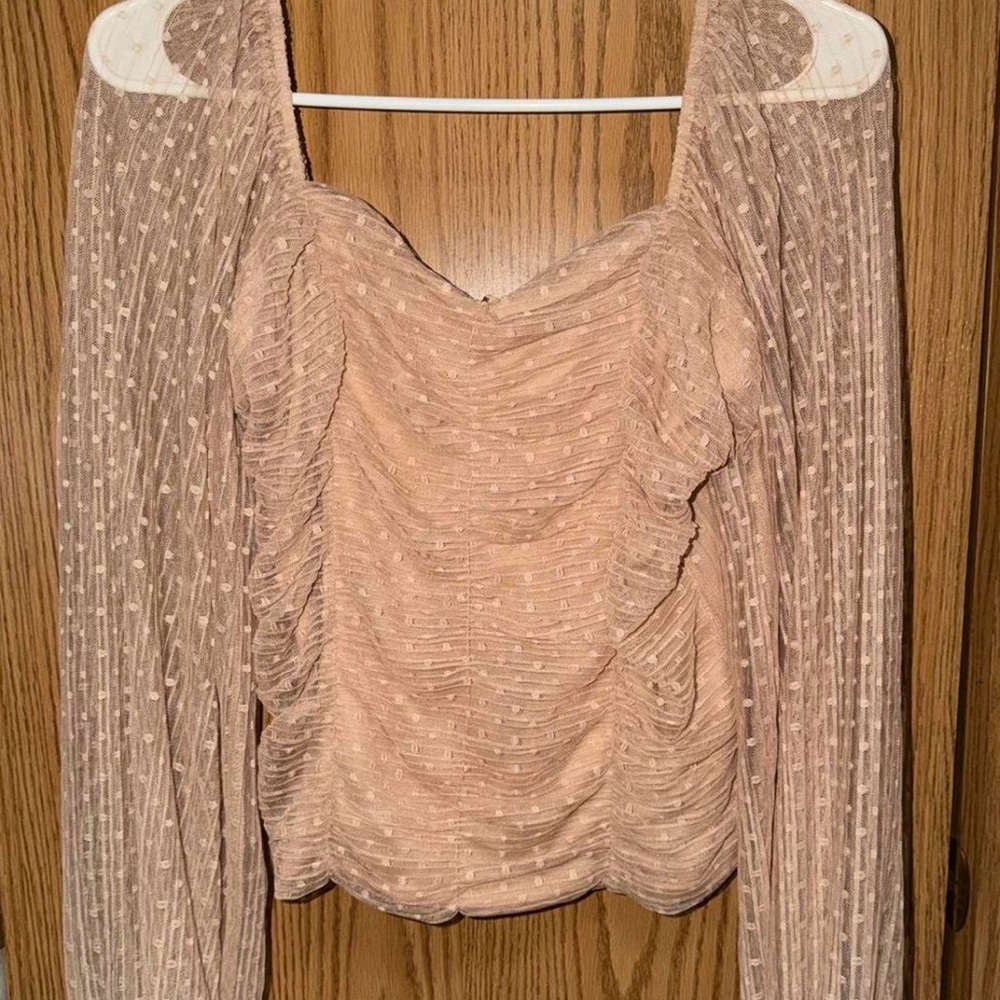 Ruched Long Sleeve Blouse in Dusty Pink